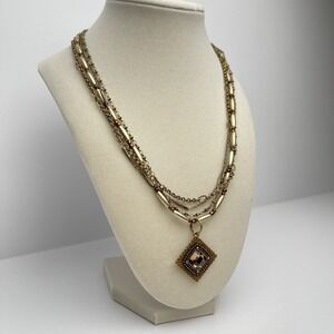 VTG Boho Copper Rhinestone Four Strand Chain Necklace